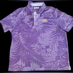 LSU Tigers Tommy Bahama Polo Shirt Mens XL Trim Fit Purple Floral